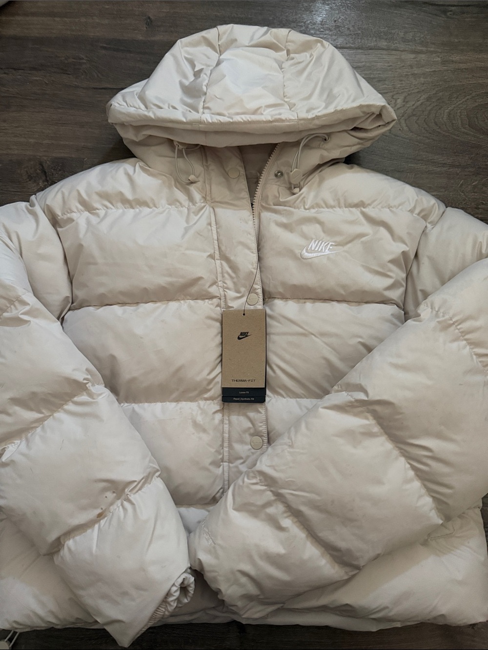 Nike Cream Quilted Puffer Jacket with Hood